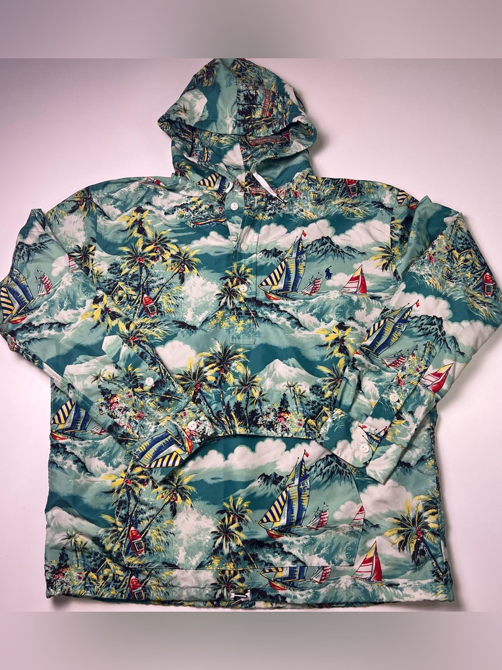 Polo Ralph Lauren Sailing Tropical Windbreaker Hoodie Teal Men's Medium